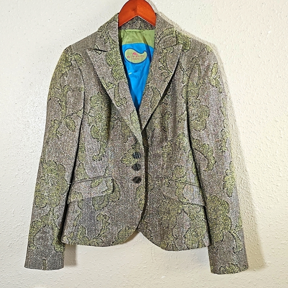 Etro Milano Green Metallic Blazer.